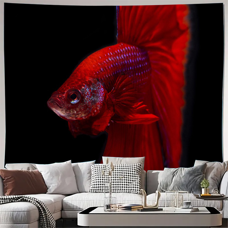 Fish Aquarium Home - Canlı kırmızı Betta balığı goblen duvar